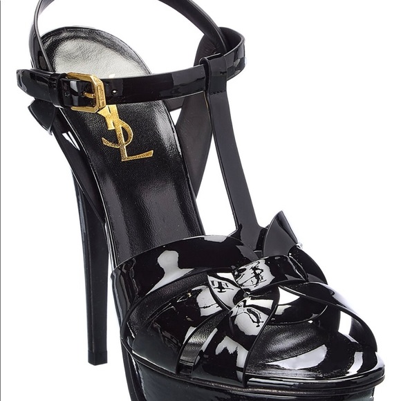 Saint Laurent Tribute 105 Patent Platform Sandal - Picture 1 of 4